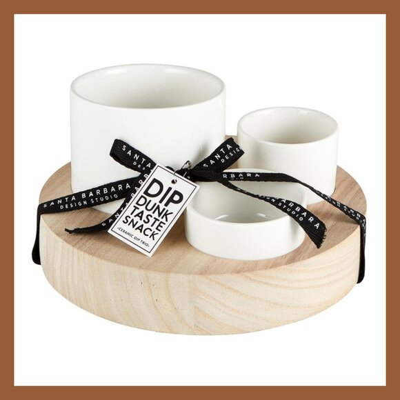 Santa Barbara Design Studio Serving Set Removeable Small Bowls in Wood Base, 8" - Picture 1 of 4